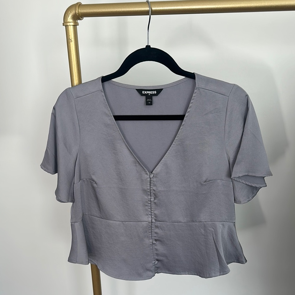 Express Women's Gray V-Neck Top